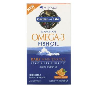 Minami Nutrition, Garden of Life, сверхкритический рыбий жир с омега-3, апельсин, 60 капсул