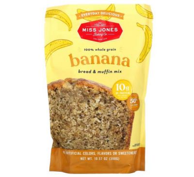 Miss Jones Baking Co, Смесь для 100% бананового хлеба и кексов из цельного зерна, 300 г (10,57 унции)