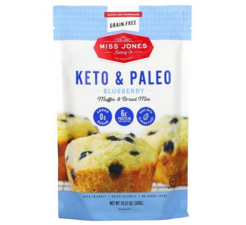 Miss Jones Baking Co, Keto & Paleo, Blueberry Muffin & Bread Mix, 10.57 oz (300 g)