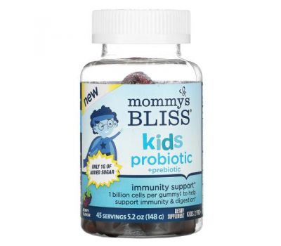 Mommy's Bliss, Детский пробиотик и пребиотик, от 2 лет, ягодный, 45 жевательных таблеток