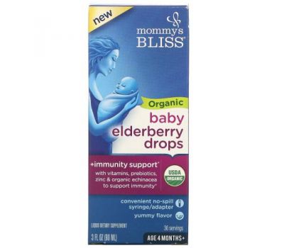 Mommy's Bliss, Organic Baby Elderberry Drops, Age 4 Months+, 3 fl oz (90 ml)