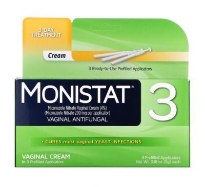 Monistat, 3-Day Treatment Cream,  3 Prefilled Applicators, 0.18 oz (5 g) Each