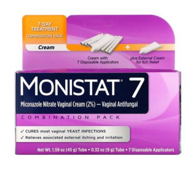 Monistat, 7-дневный лечебный крем, комбинированная упаковка, 7 одноразовых аппликаторов