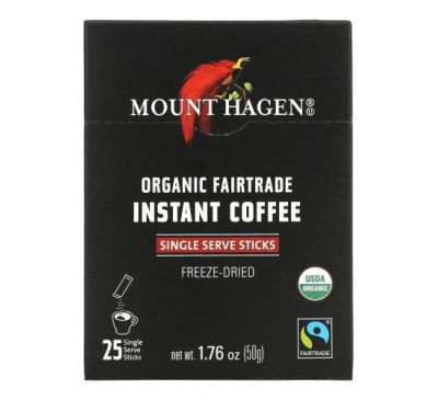 Mount Hagen, Organic Fairtrade Instant Coffee, Freeze-Dried, 25 Single Serve Sticks, 1.76 oz (50 g)
