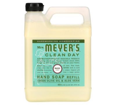 Mrs. Meyers Clean Day, мило для рук, багаторазова упаковка, базилік, 975 мл (33 рідк. унції)