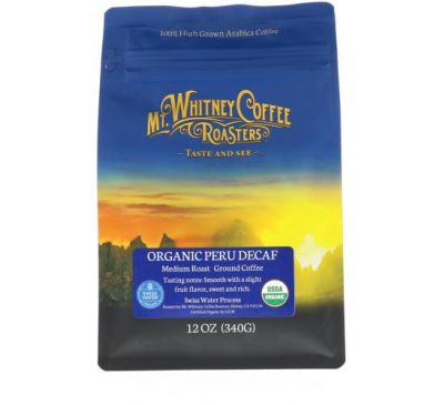 Mt. Whitney Coffee Roasters, Organic Peru Decaf, Ground Coffee, Medium Roast, 12 oz (340 g)