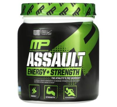 MusclePharm, Assault Energy + Strength, предтренировочный комплекс, голубая малина, 345 г (0,76 фунта)