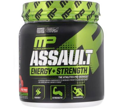 MusclePharm, Assault Energy + Strength, Pre-Workout, Fruit Punch, 0.76 lbs (345 g)