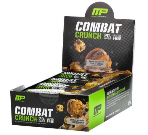 MusclePharm, Combat Crunch Protein Bars, Double Stuffed Cookie Dough, 12 Bars, 2.22 oz (63 g) Each