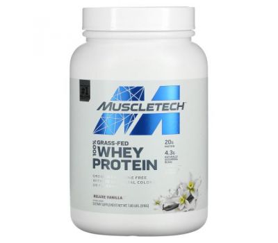 Muscletech, 100% сывороточный протеин травяного откорма, ваниль, 816 г (1,8 фунта)