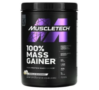 Muscletech, 100% Mass Gainer, Vanilla Milkshake, 5.15 lbs (2.33 kg)