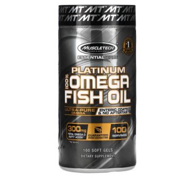 Muscletech, Platinum 100% Omega Fish Oil, Essential (серия), рыбий жир с омега-3 жирными кислотами, 100 мягких желейных капсул