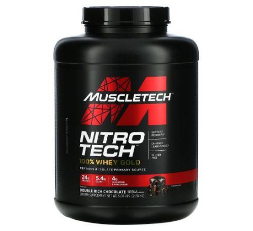 Muscletech, Nitro Tech, 100 % Whey Gold, подвійний шоколад, 2,28 кг (5,03 фунта)