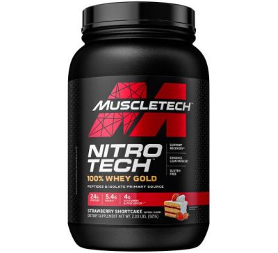 Muscletech, Nitro Tech, 100% Whey Gold, сироватковий протеїн, пісочне печиво з полуницею, 921 г (2,03 фунта)