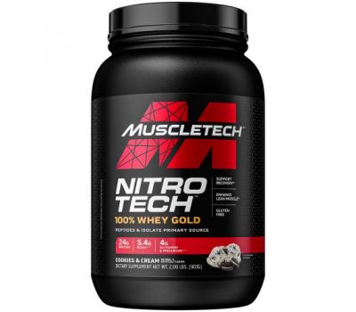 Muscletech, Nitro Tech, 100 % Whey Gold, сироватковий протеїн, печиво та крем, 907 г (2 фунти)