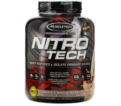 Muscletech, Nitro Tech, Whey Isolate + Lean Musclebuilder, Cookies and Cream, 3.97 lbs (1.80 kg)