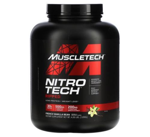 Muscletech, Nitro Tech Ripped, Ultimate Protein + Weight Loss Formula, French Vanilla Swirl, 4 lbs (1.81 kg)