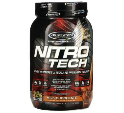 Muscletech, Performance Series, Nitro Tech, Whey Peptides & Isolate Primary Source, Milk Chocolate, 2.20 lbs (998 g)