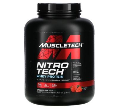 Muscletech, Performance Series, Nitro Tech, Whey Peptides & Isolate Primary Source, Strawberry, 4.00 lbs (1.81 kg)