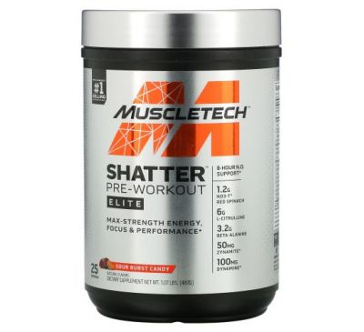 Muscletech, Shatter Pre-Workout, Elite, Sour Burst Candy, 1.07 lbs (487 g)