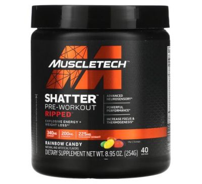 Muscletech, Shatter Pre-Workout, Ripped, Rainbow Candy, 8.95 oz (254 g)