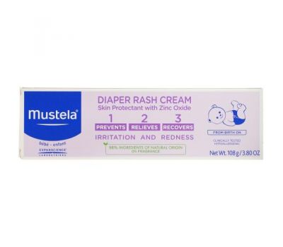 Mustela, Baby, Diaper Rash Cream 1-2-3, Fragrance Free, 3.80 oz (108 g)