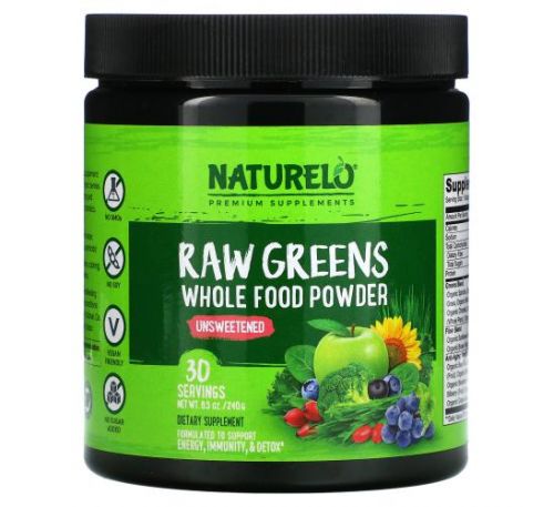 NATURELO, Raw Greens, Whole Food Powder, Unsweetened, 8.5 oz (240 g)
