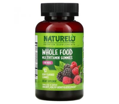 NATURELO, Мультивитаминные жевательные мармеладки из цельных продуктов для детей, с ягодами, 90 жевательных таблеток