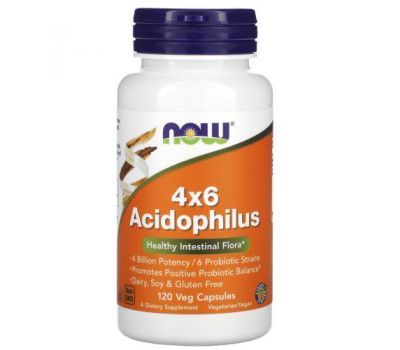 NOW Foods, 4x6 Acidophilus, 120 Veg Capsules