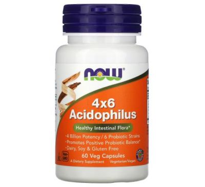 NOW Foods, 4x6 Acidophilus, 60 Veg Capsules