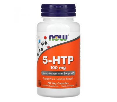 NOW Foods, 5-гідрокситриптофан, 100 мг, 60 вегетаріанських капсул