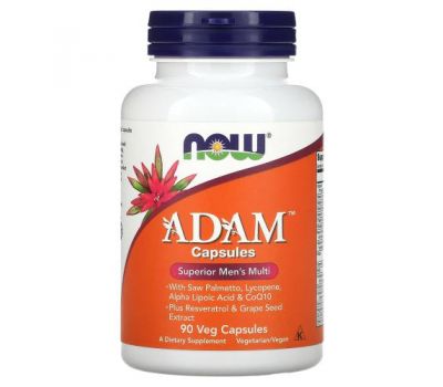 NOW Foods, ADAM, Superior Men's Multi, мультивітаміни для чоловіків, 90 рослинних капсул