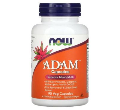 NOW Foods, ADAM, превосходные мультивитамины для мужчин, 90 растительных капсул