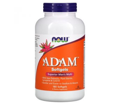 NOW Foods, ADAM, превосходные мультивитамины для мужчин, 180 мягких таблеток