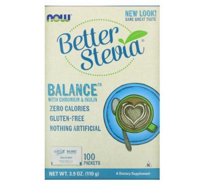 NOW Foods, Better Stevia, Balance with Chromium & Inulin, 100 Packets, (1.1 g) Each