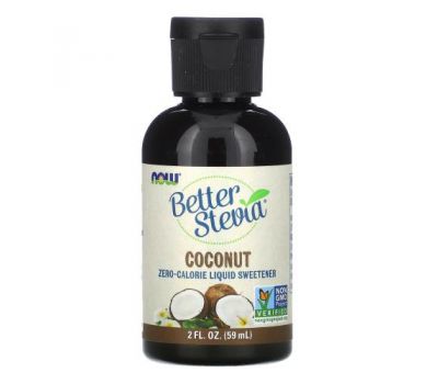 NOW Foods, Better Stevia, Zero-Calorie Liquid Sweetener, Coconut, 2 fl oz (59 ml)