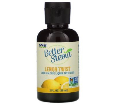 NOW Foods, Better Stevia, низкокалорийный жидкий подсластитель, лимонная твист, 59 мл (2 жидк. Унции)