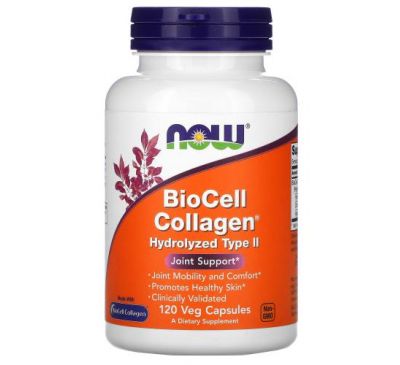 NOW Foods, BioCell, гідролізований колаген II типу, 120 рослинних капсул