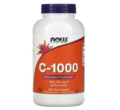 NOW Foods, C-1000, з вмістом 100 мг біофлавоноїдів, 250 рослинних капсул