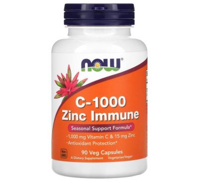 NOW Foods, C-1000 Zinc Immune, Seasonal Support Formula, 90 Veg Capsules