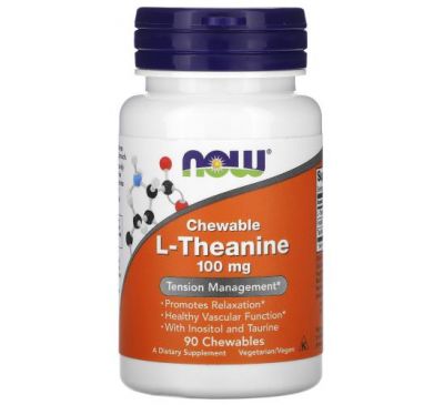 NOW Foods, Chewable L-Theanine , 100 mg, 90 Chewables