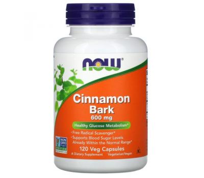 NOW Foods, Cinnamon Bark, 600 mg, 120 Veg Capsules