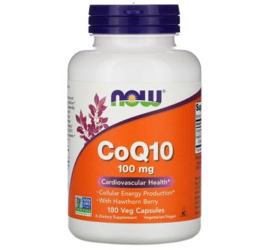 NOW Foods, CoQ10 with Hawthorn Berry, 100 mg, 180 Veg Capsules