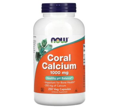 NOW Foods, кальций из кораллов, 1000 мг, 250 растительных капсул