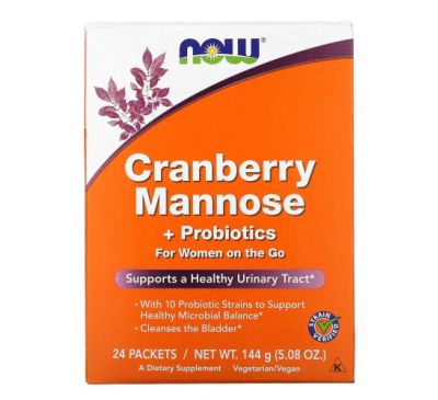 NOW Foods, Cranberry Mannose + Probiotics, For Women On The Go, 24 Packets, 0.21 oz (6 g) Each