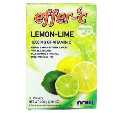 NOW Foods, Effer-C, Effervescent Drink Mix, Lemon-Lime, 1,000 mg, 30 Packets, (7.5 g) Each