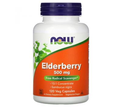 NOW Foods, Elderberry, 500 mg, 120 Veg Capsules