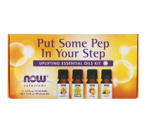 NOW Foods, Essential Oils Kit, Put Some Pep in Your Step, Uplifting , 4 Bottles, 1/3 fl oz (10 ml)