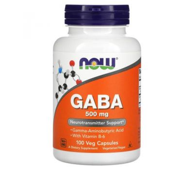 NOW Foods, GABA, 500 мг, 100 вегетаріанських капсул