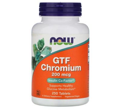NOW Foods, GTF Chromium, 200 мкг, 250 таблеток